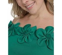 Eliza J Plus 3D Floral Off-The-Shoulder Gown