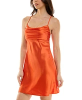 Juniors' Gathered Satin Slip Mini Dress, Created for Macy's