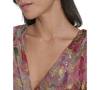 Jessica Howard Women's Metallic Printed Surplice Gown