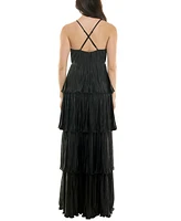 Emerald Sundae Juniors V-Neck Ruffle-Tiered Sleeveless Gown