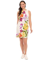 London Times Petite Placed-Floral Shift Mini Dress