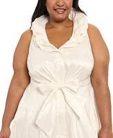 London Times Plus Ruffle-Collar Bubble-Hem Dress