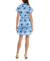 Taylor Women's Floral Tiered Button-Front Mini Dress