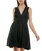 Taylor Petite V-Neck Sleeveless Lace-Inset Mini Dress