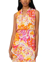 Msk Petite Printed Tiered Split-Neck Maxi Dress