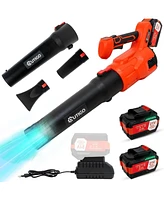 Cordless Leaf Blower Outigo, Leaf Blower with 2 21V 4.5Ah Batteries and 2 Tubes, Powerful Lightweight Handheld Garden Leaf Blower, Suitable for Dust R