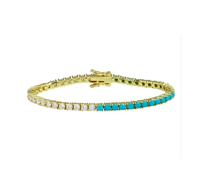 Half Turquoise Half Cubic Zirconia Tennis Bracelet Yellow Gold Tone