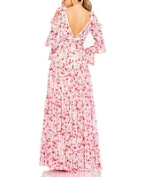 Mac Duggal Women's Ruffle Sleeve Floral Print Gown