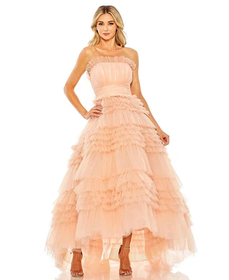 Mac Duggal Women's Strapless Tulle Ruffle Gown