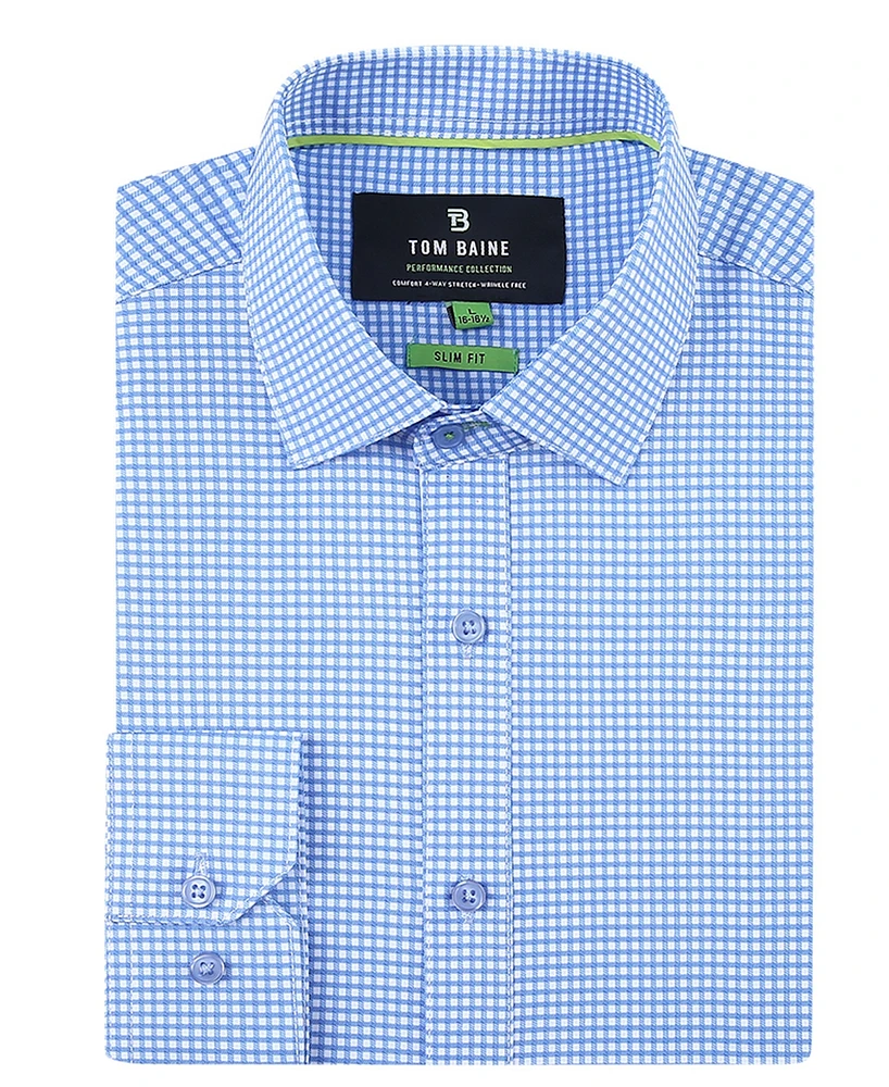 Tom Baine Men's Four Way Stretch Plaid Button Down Dress Shirt