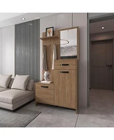 Fm Furniture Elko Hall Tree Multistorage with a Mirror, Natural Oak