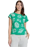 Jones New York Petite Printed Side-Button Blouse