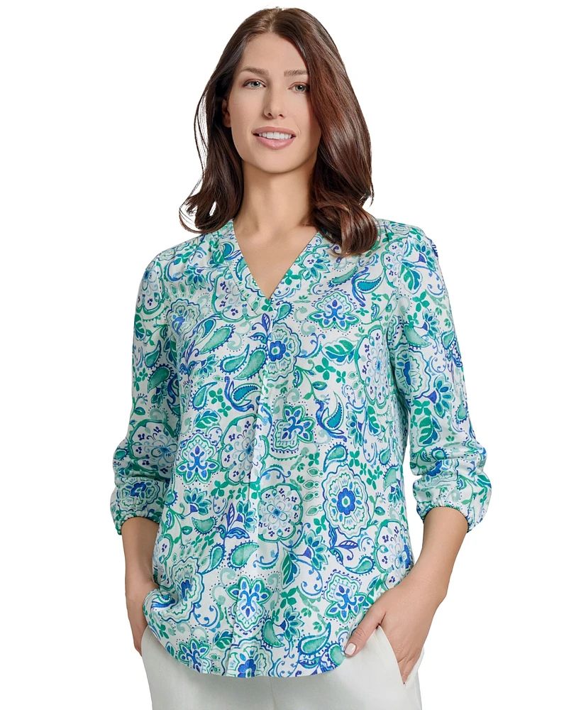 Jones New York Petite 3/4-Sleeve V-Neck Tunic Top