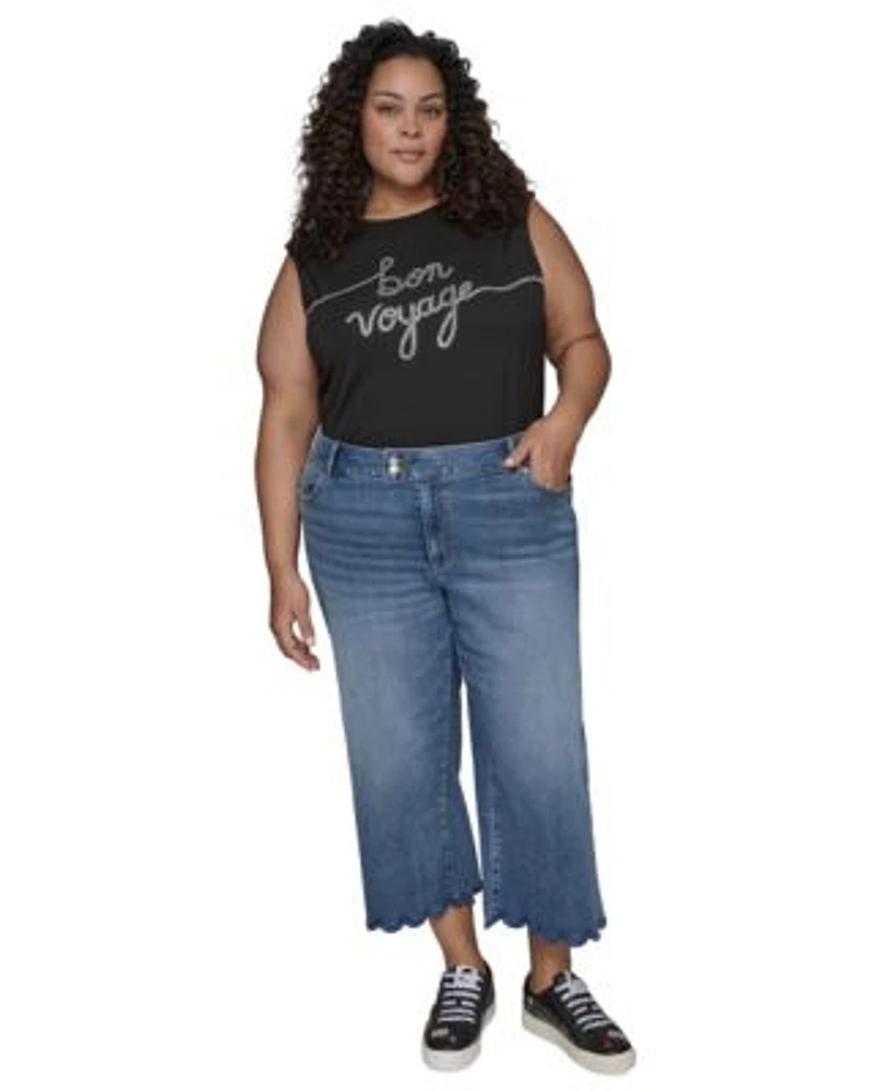Karl Lagerfeld Paris Plus Size Bon Voyage Graphic T Shirt High Rise Scalloped Hem Jeans