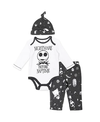 Nightmare Before Christmas Baby Boys Bodysuit Pants and Hat 3 Piece Outfit Set