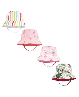 Hudson Baby Baby Girls Hudson 4Pc Sun Protection Hat, Flamingo Rainbow Stripe Flamingo Tropical, 12-24 Months