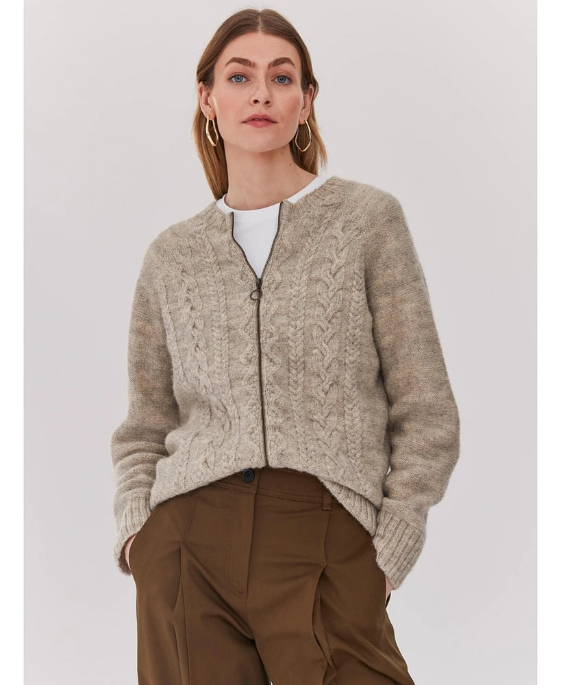 Celtic & Co. Women's Wool Cable Zip Cardigan