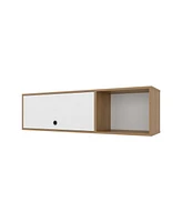 Fm Furniture Roslyn Wall-Mounted Cabinet with Lift-Up Door, Open Compartments, Natural Oak and White