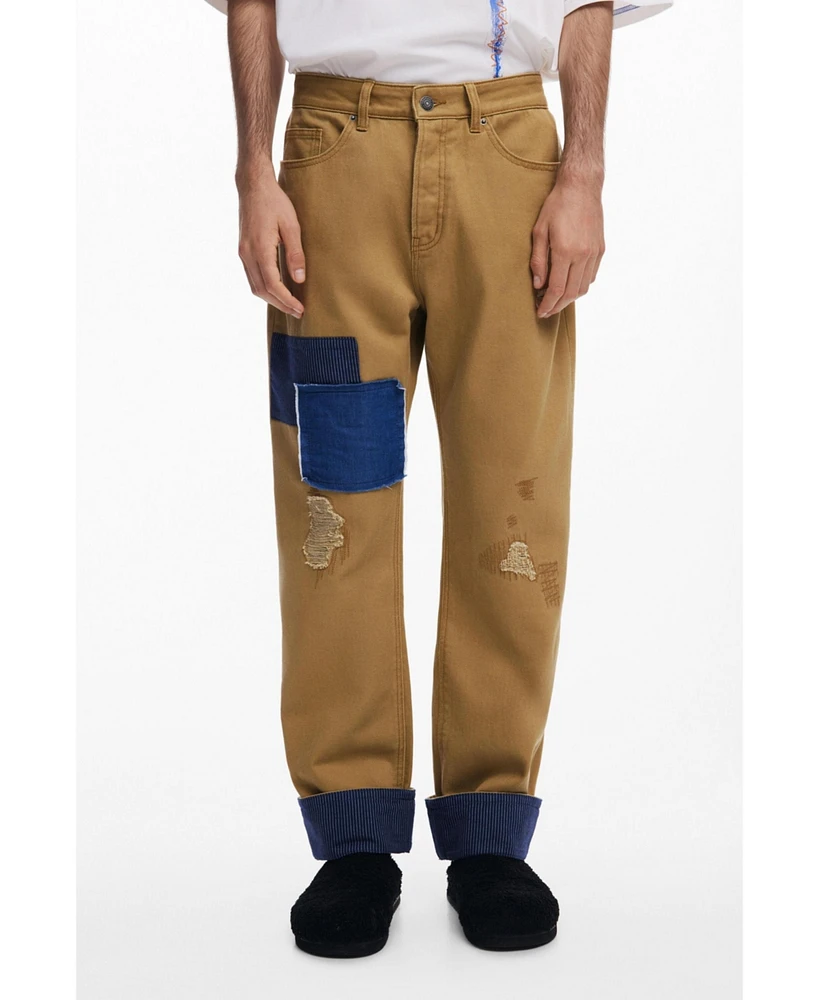 Desigual Men's Turn-up hem patch trousers