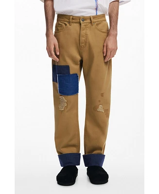 Desigual Men's Turn-up hem patch trousers