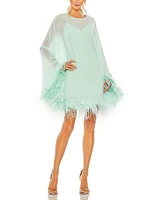 Mac Duggal Women's Trapeze Dress with Feather Trim