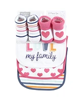 Hudson Baby Infant Girl Cotton Bib and Sock Set, Love Family, One Size