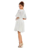 Mac Duggal Women's Satin Flowy Cape Sleeve Mini Dress
