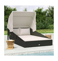 Sunbed with Foldable Roof 78.7"x44.9"x50.4" Poly Rattan
