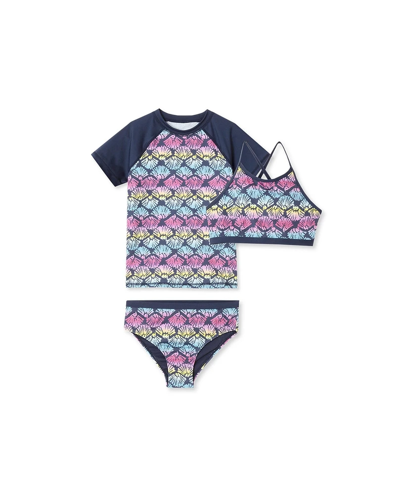 Lands' End Big Girls Plus Chlorine Resistant Short Sleeve Rash Guard Swim Top and Bikini Set