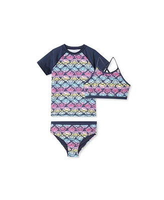 Lands' End Big Girls Plus Chlorine Resistant Short Sleeve Rash Guard Swim Top and Bikini Set