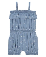 Calvin Klein Baby Girls Logo Printed Denim Romper