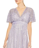 Mac Duggal Women's Sequined Butterfly Sleeve Flowy Gown