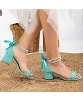 Illy Low Block Heel Sandals with Pearls