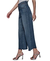 Karl Lagerfeld Paris Petite Scalloped-Hem Cropped Wide-Leg Jeans
