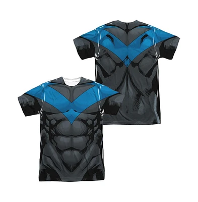 Batman Men's Nightwing Blue Uniform (Front/Back Print) Short Sleeve Adult Poly Crew Tee / T-Shirt
