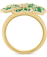 Effy Emerald (1-1/5 ct. t.w.) & Diamond (3/8 ct. t.w.) Clover Statement Ring in 14k Gold