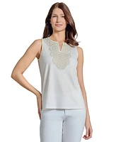 Jones New York Petite Sleeveless Embroidered V-Neck Top