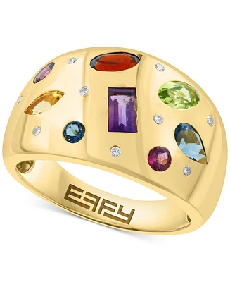 Effy Multi-Gemstone (1-1/2 ct. t.w.) & Diamond (1/20 ct. t.w.) Mixed-Cut Scatter Ring in 14k Gold-Plated Sterling Silver