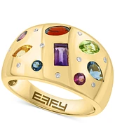 Effy Multi-Gemstone (1-1/2 ct. t.w.) & Diamond (1/20 ct. t.w.) Mixed-Cut Scatter Ring in 14k Gold-Plated Sterling Silver