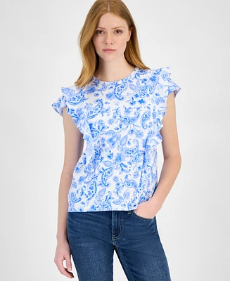 Tommy Hilfiger Women's Cotton Paisley-Print Ruffled Top