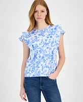 Tommy Hilfiger Women's Cotton Paisley-Print Ruffled Top