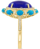 Effy Lapis Lazuli, Sleeping Beauty Turquoise & Diamond (7/8 ct. t.w.) Halo Rin in 14k Gold