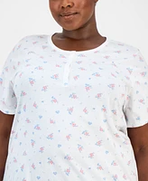 Charter Club Plus Cotton Essential Henley Sleep Shirt, Exclusively at Macy's