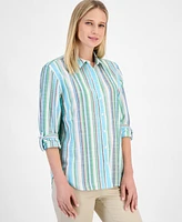 Nautica Jeans Women's Striped Roll-Tab Button Shirt