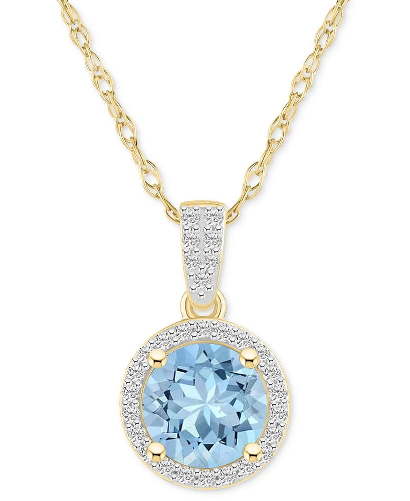 Lab-Created Aquamarine (1-2/5 ct. t.w.) & White Sapphire (1/6 Halo 18" Pendant Necklace 14k Gold (Also Opal