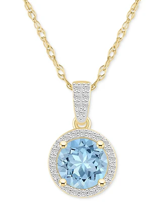 Lab-Created Aquamarine (1-2/5 ct. t.w.) & White Sapphire (1/6 Halo 18" Pendant Necklace 14k Gold (Also Opal