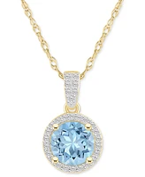 Lab-Created Aquamarine (1-2/5 ct. t.w.) & White Sapphire (1/6 Halo 18" Pendant Necklace 14k Gold (Also Opal