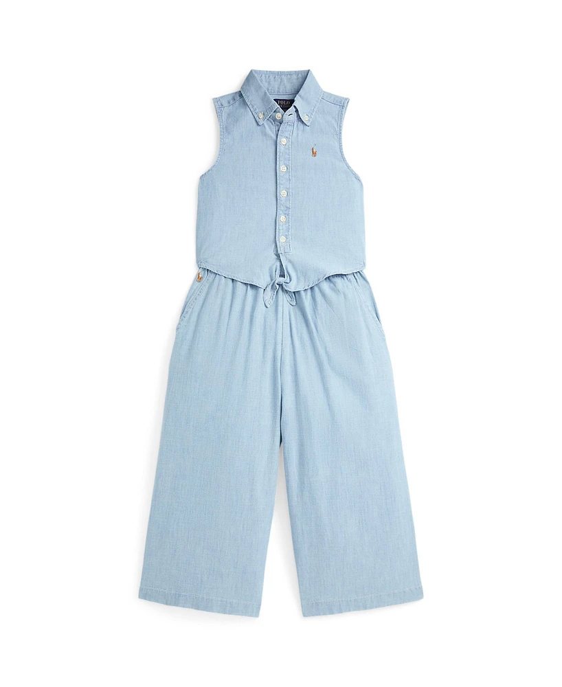 Polo Ralph Lauren Big Girls 2-Piece Indigo Chambray Tie-Front Top and Pant Set