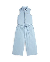 Polo Ralph Lauren Big Girls 2-Piece Indigo Chambray Tie-Front Top and Pant Set