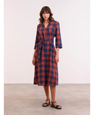 Celtic & Co. Women's Check Tie Front Midi Shirt Dress